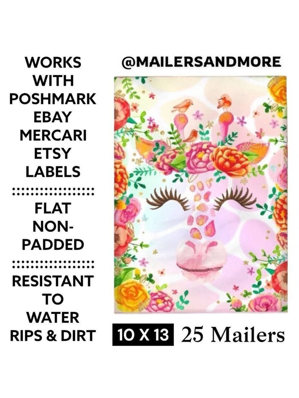 25 10X13 Poly Mailers Cute Floral Giraffe, Shipping Envelopes PRICE IS FIRM - Picture 3 of 8
